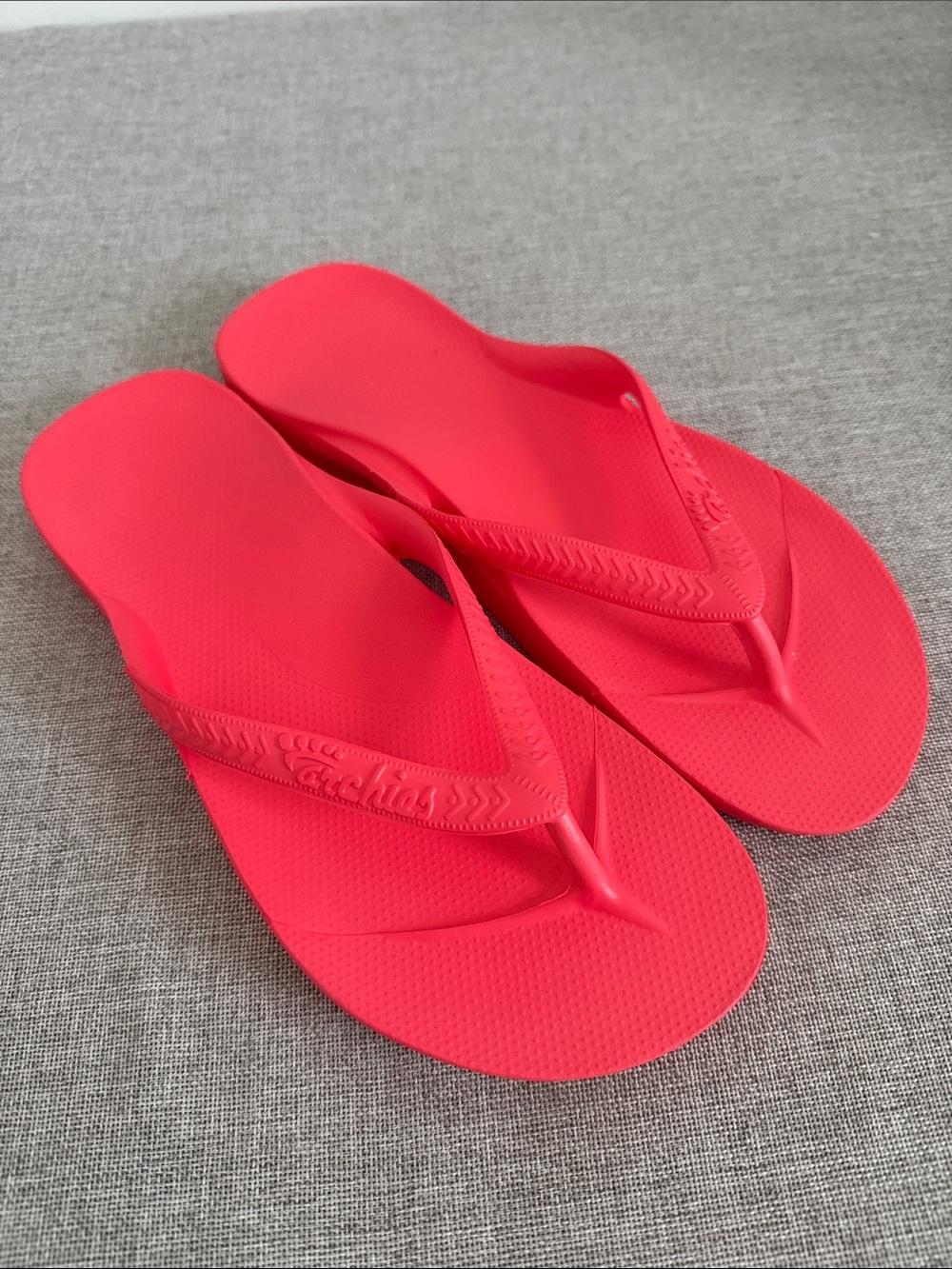 Archies Arch Support Flip Flops Coral Red Pink
